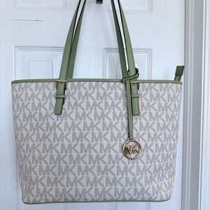 Michael Kors Green and Cream Structured Tote